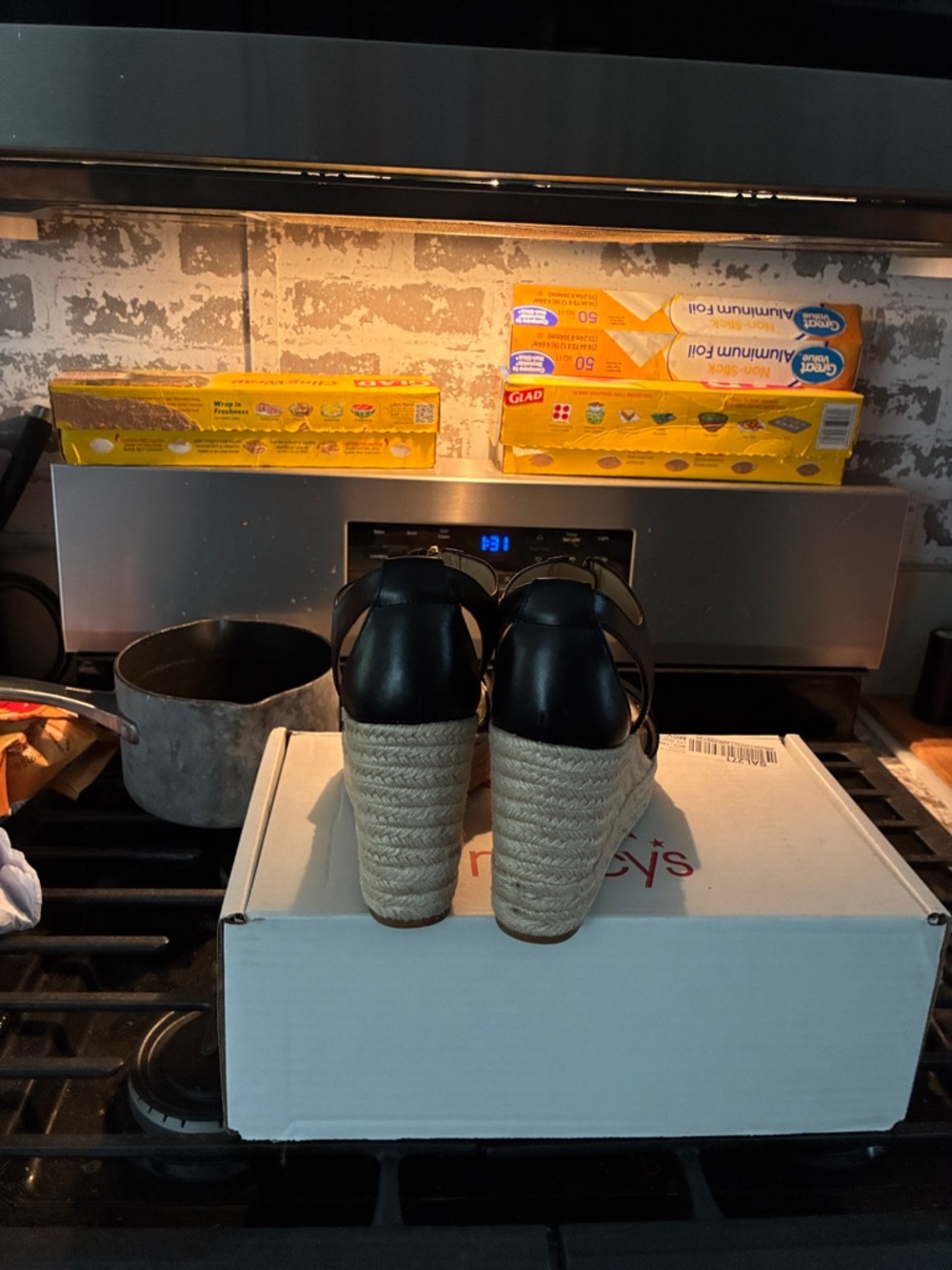 Michael Kors Black Leather Espadrille Wedge Sandals with Gold Zipper - Picture 3 of 4